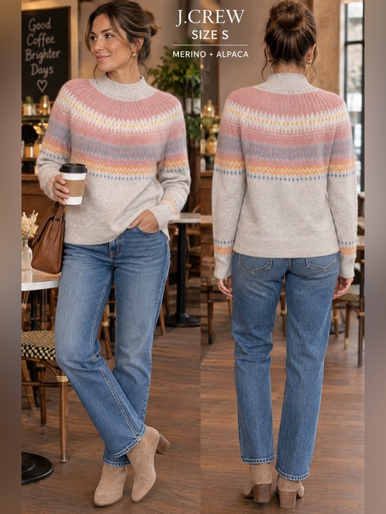 J. Crew Sweaters - J.Crew Fair Isle Merino Wool Alpaca Blend Sweater Womens Small Soft tan multi